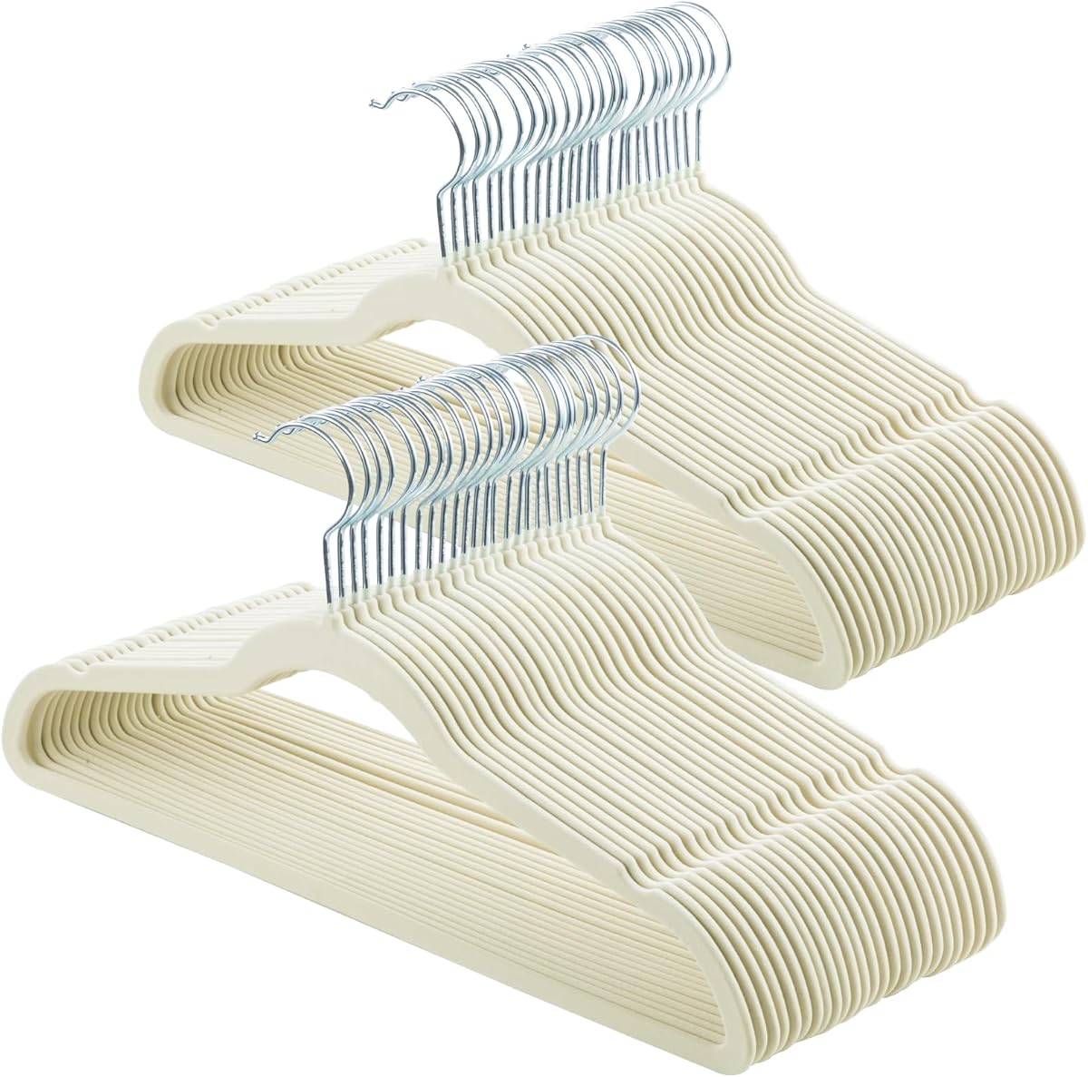 ELONG HOME Velvet & Slim Felt Hangers 50 Pack, Beige 360 Swivel Hook Non-Slip Adult Hangers for Coats, Pants & Dress Clothes