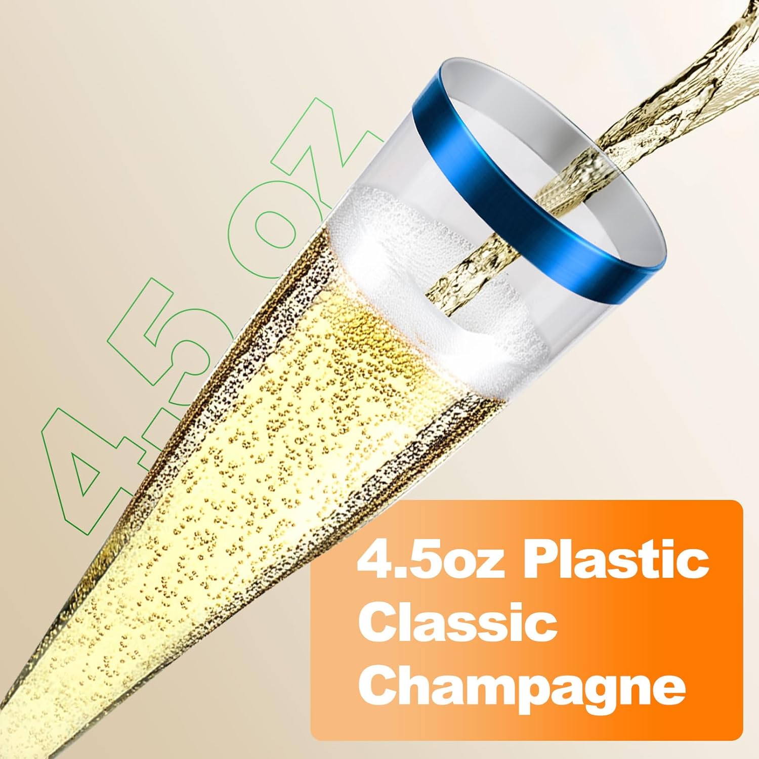 100 Pcs Plastic Champagne Flutes, 4.5oz Clear Disposable Champagne Glasses with Blue Rim, Toasting Glasses for Parties Wedding Drinking Cocktail Cups