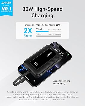 بنك الطاقة Anker Prime، حزمة بطارية 9600 مللي أمبير مع مخرج 65 وات وشاحن ANKER المحمول، بنك طاقة 10000 مللي أمبير 30 وات،