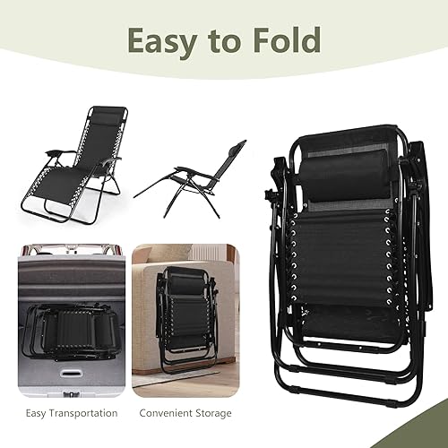 Miniatura 6 de HAPPYGRILL Juego de sillas de salón Zero Gravity con mesa auxiliar, sillas reclinables plegables con mesa auxiliar y almohada, juego de 3 piezas