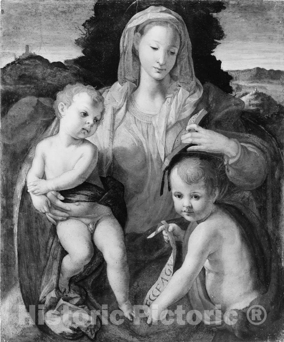 Historic Pictoric Art Print : Painting - Italian (Florentine) Painter - Madonna and Child with The Young Saint John The Baptist : Vintage Wall Décor : 11in x 14in