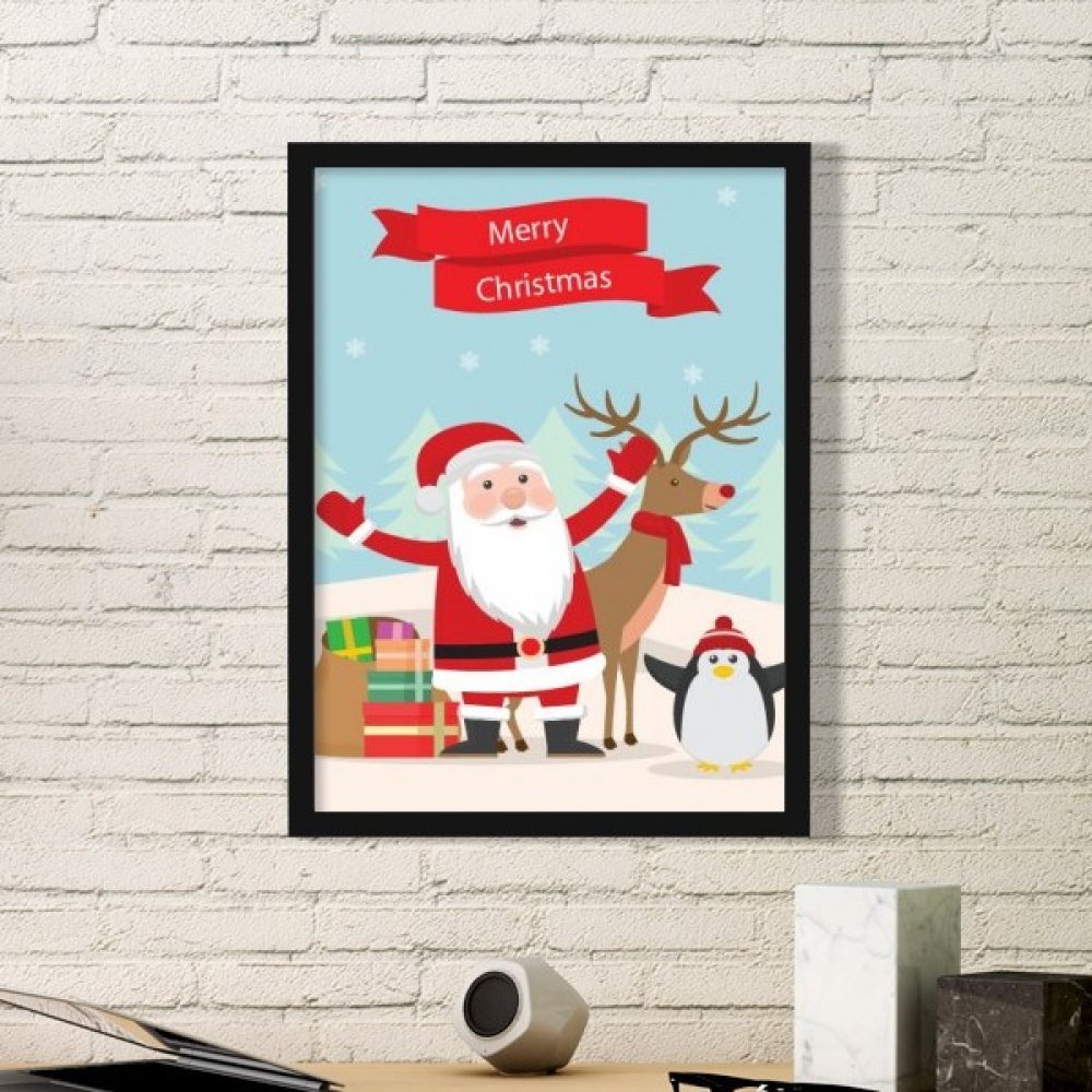 Cadre photo élan et pingouin de Noël, le cadeau idéal pour embellir les murs de vos proches