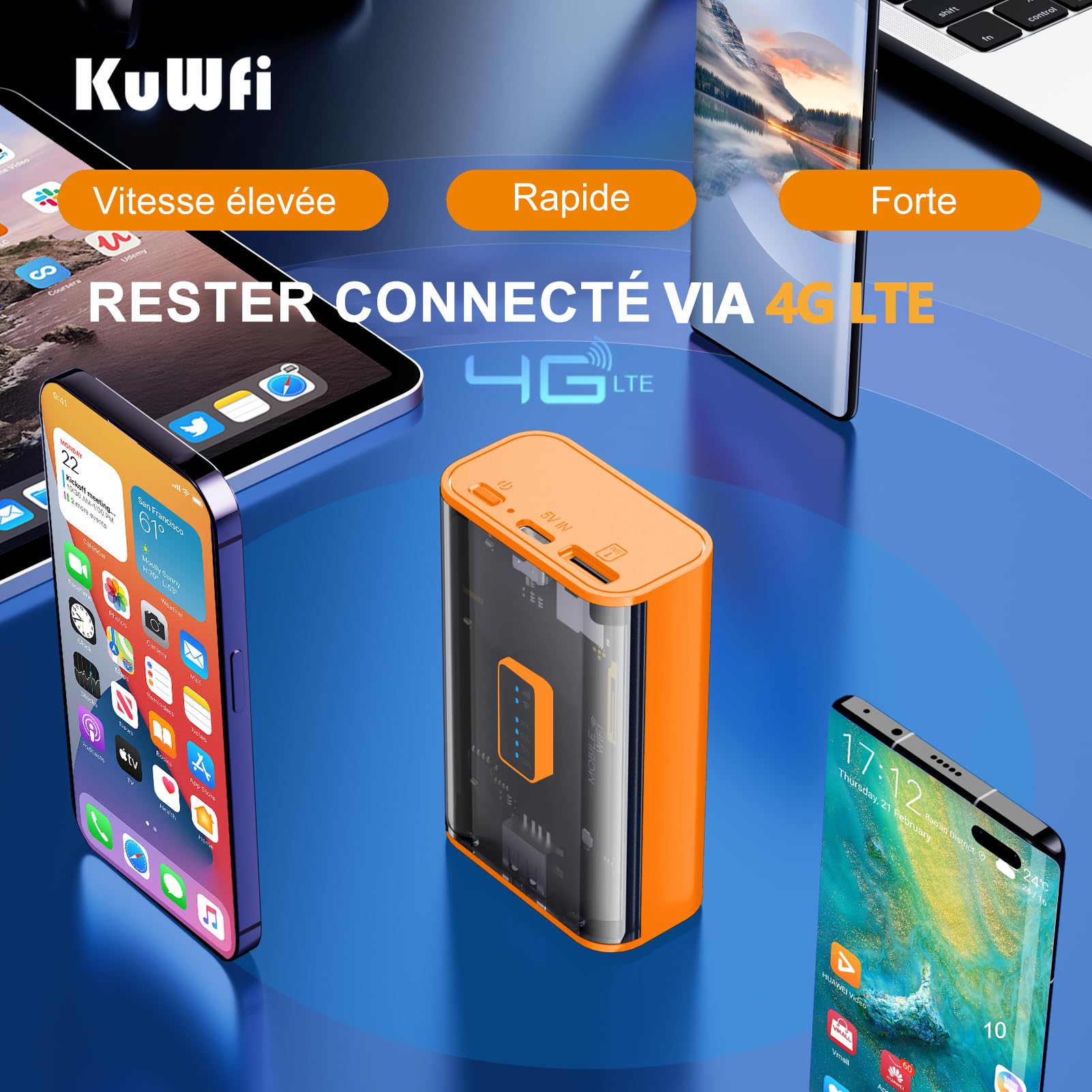 KuWFi Router 4G SIM (MC8), Box 4G LTE, Router Mobile 4G WiFi Portatile, Modem 4G Portata 150Mbps, Hotspot 4G, Condivisione WiFi fino a 10 dispositivi, Batteria Ricaricabile 5200mAh