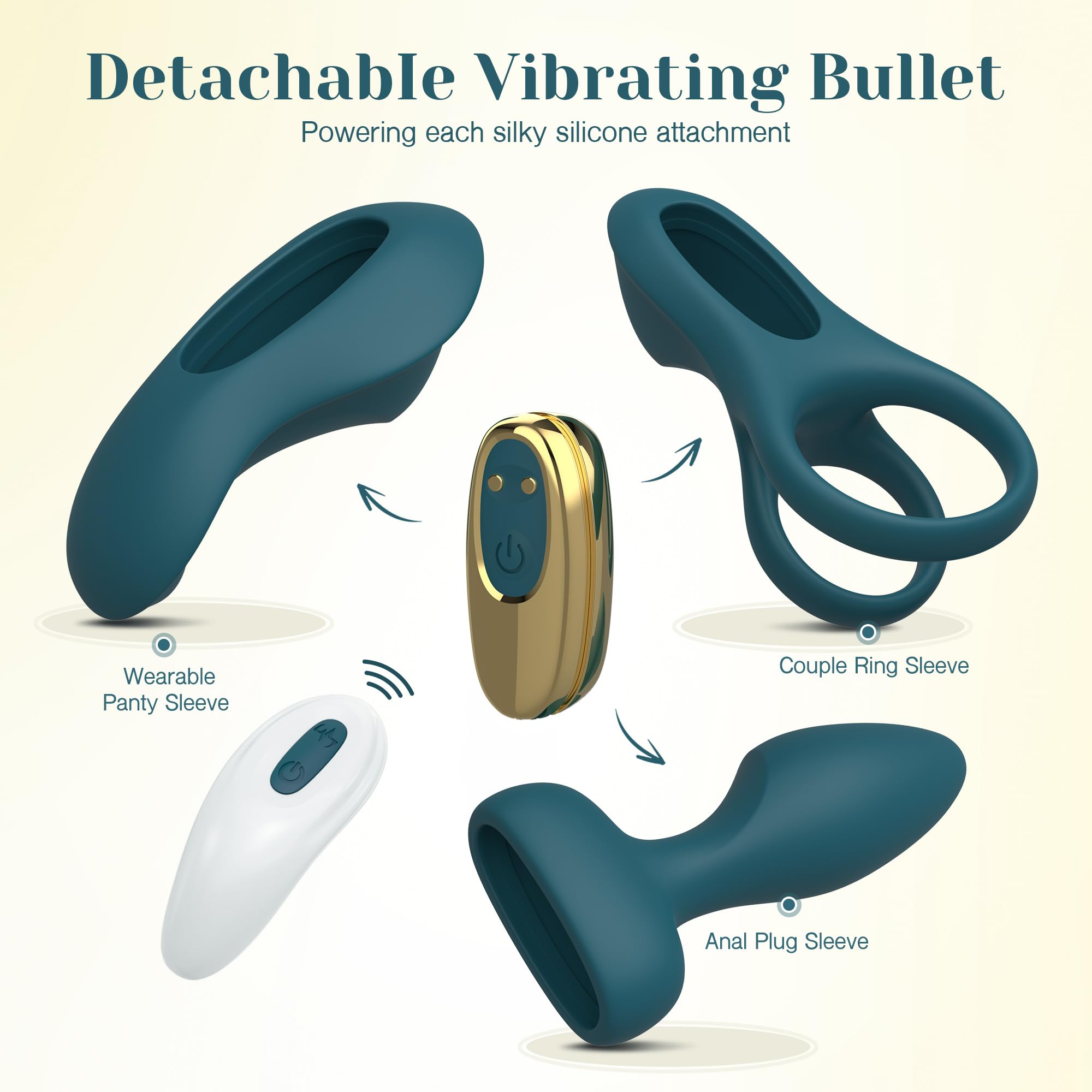 Tracy's Dog Vibrator Kit for Couples, Removable Vibrating Bullet with 3 Silicone Attachments (Cock Ring, Wearable Panty, Butt Plug Sleeve) — Remote Control Adult Sex Toys for Women & Partner Play: Green