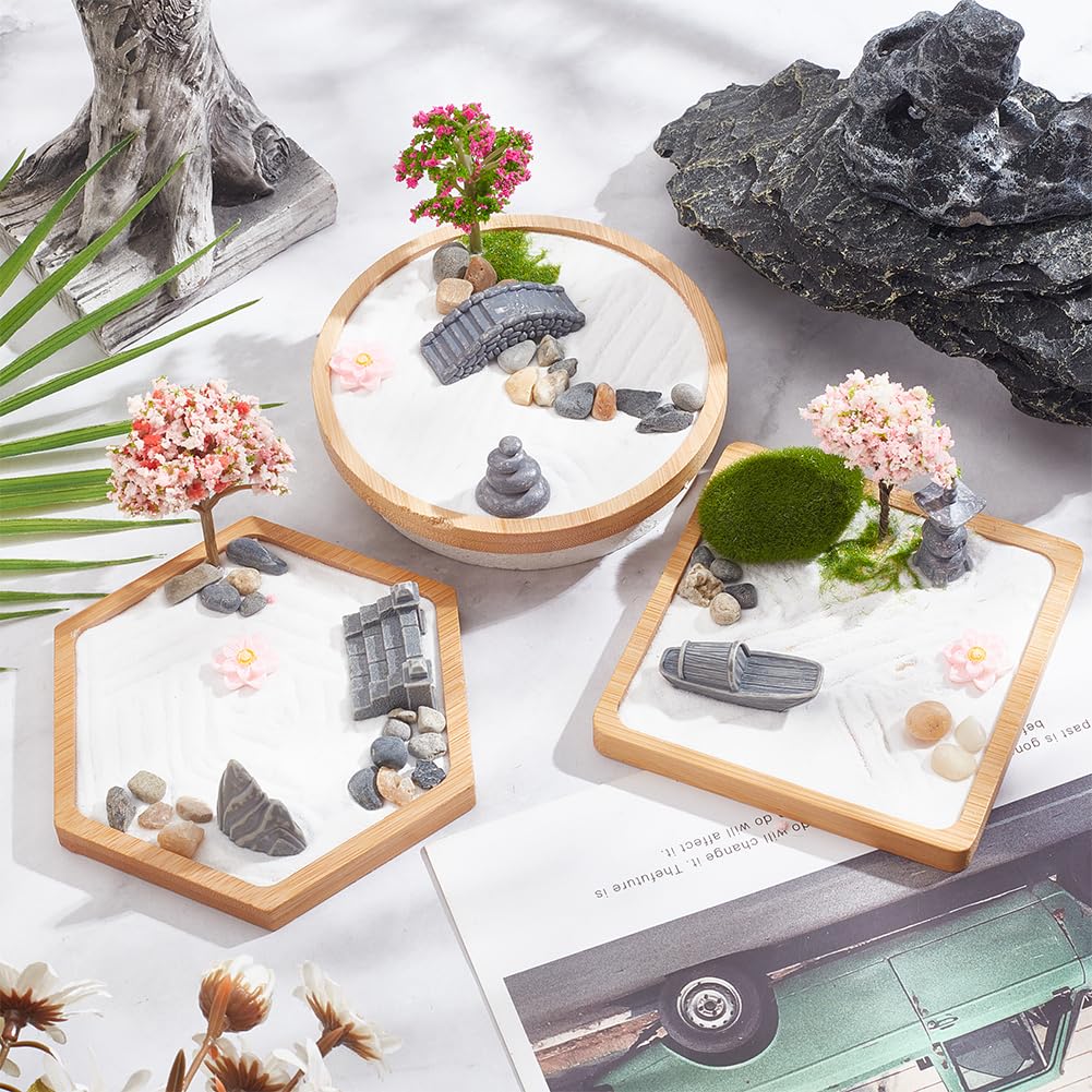 WEBEEDY Set di 3 mini sabbiere da giardino zen, set regalo con vassoio di sabbia, kit terapeutico da scrivania per adulti, giardino zen giapponese con sabbia naturale, rocce, istruzioni e accessori