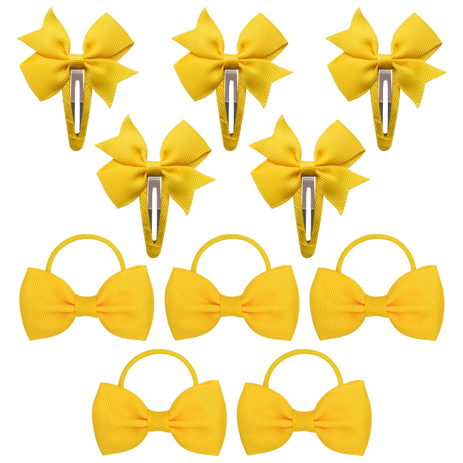 5 Pieces Of Bow Hair Clips, 5 Pieces Of Bow Hair Ties, Yellow Hair Accessories for Girls Children'S Bow Headwear, Hair Accessories