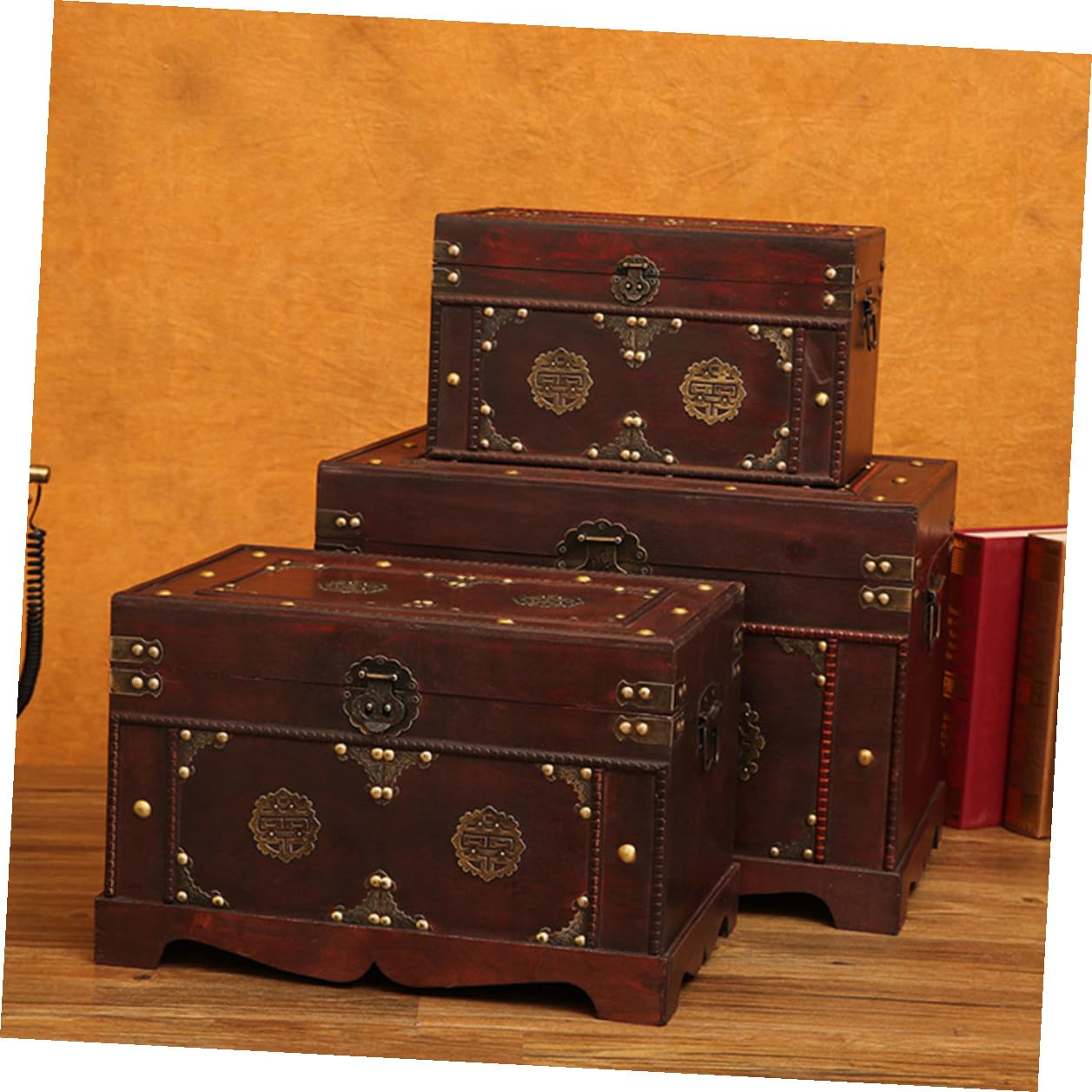 GALPADA Vintage Holz Aufbewahrungsbox Braun und Legierung mit Dekorativem Design und Praktischer Ordnungsfunktion für Zuhause und Bastelbedarf