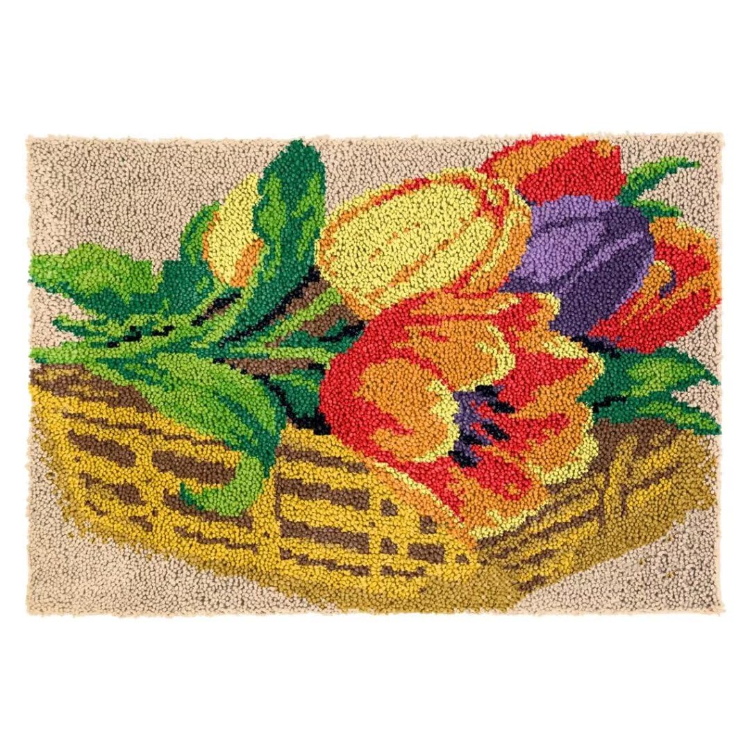 Latch Hook Kit for Adults & Kids Complete DIY Rug Making Craft Kits with Yarn & Canvas and Crochet Needle, Adult Craft Kits for Women, Relaxing Home Art Project - A Basket Of Flowers 50x38cm