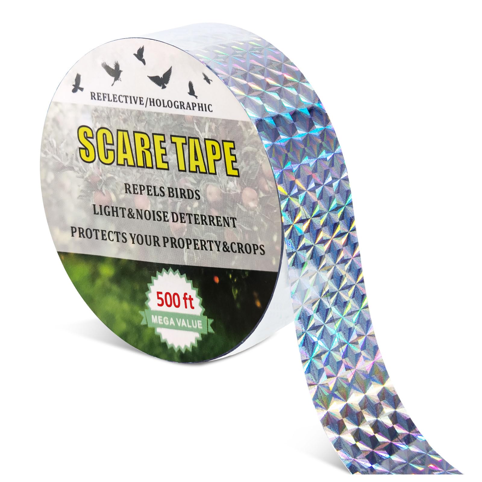 500 Foot Bird Tape, Bird Reflective Tape, Pigeon Deterrent Bird Ribbon Repellent, Keep Birds Away Outdoor