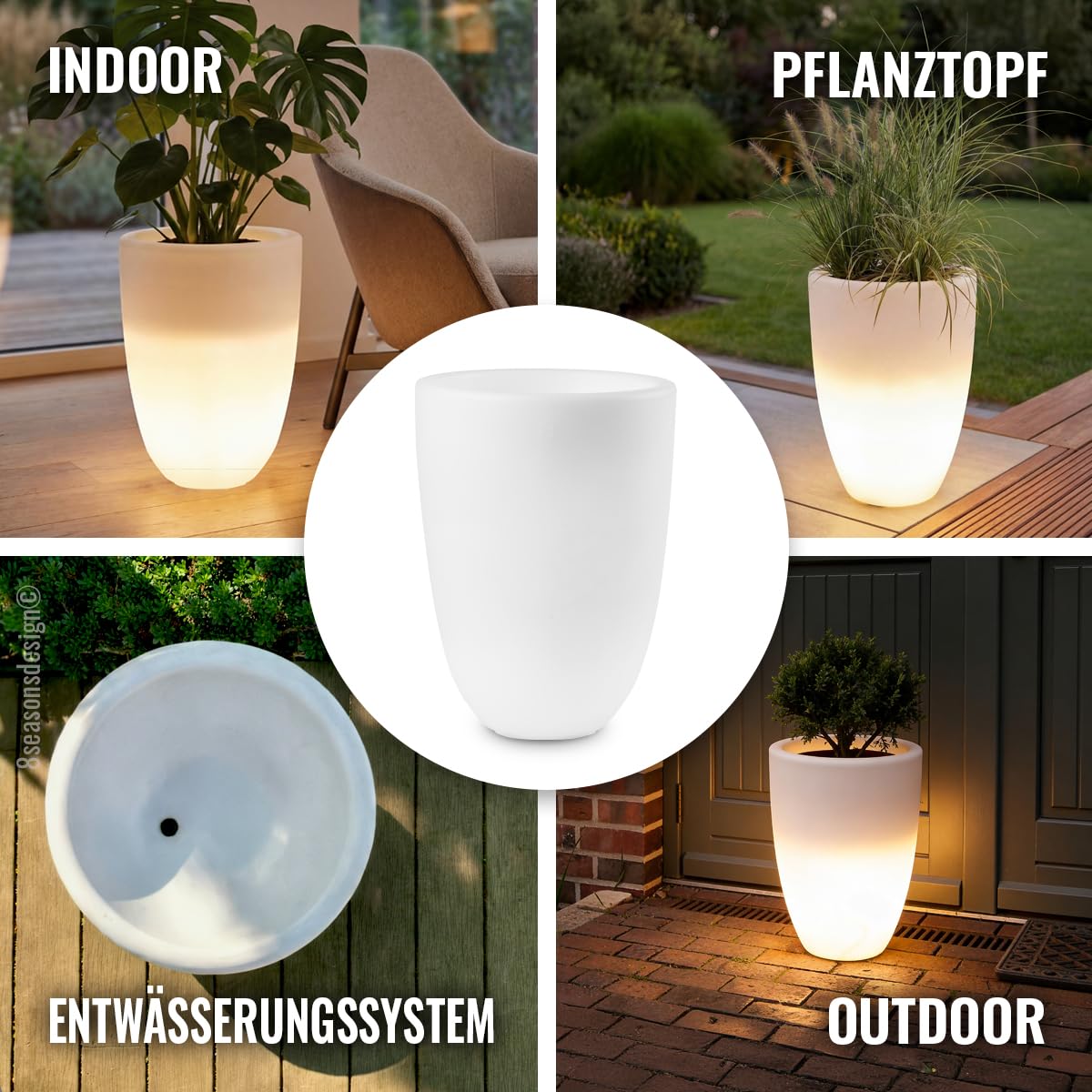 8 seasons Design LED Pflanzkübel 39 x 51cm, Shining Curvy Pot M (Weiß) E27, warmweißes Licht – wetterfest – beleuchteter Blumentopf für außen (Garten, Terrasse, Balkon) und innen