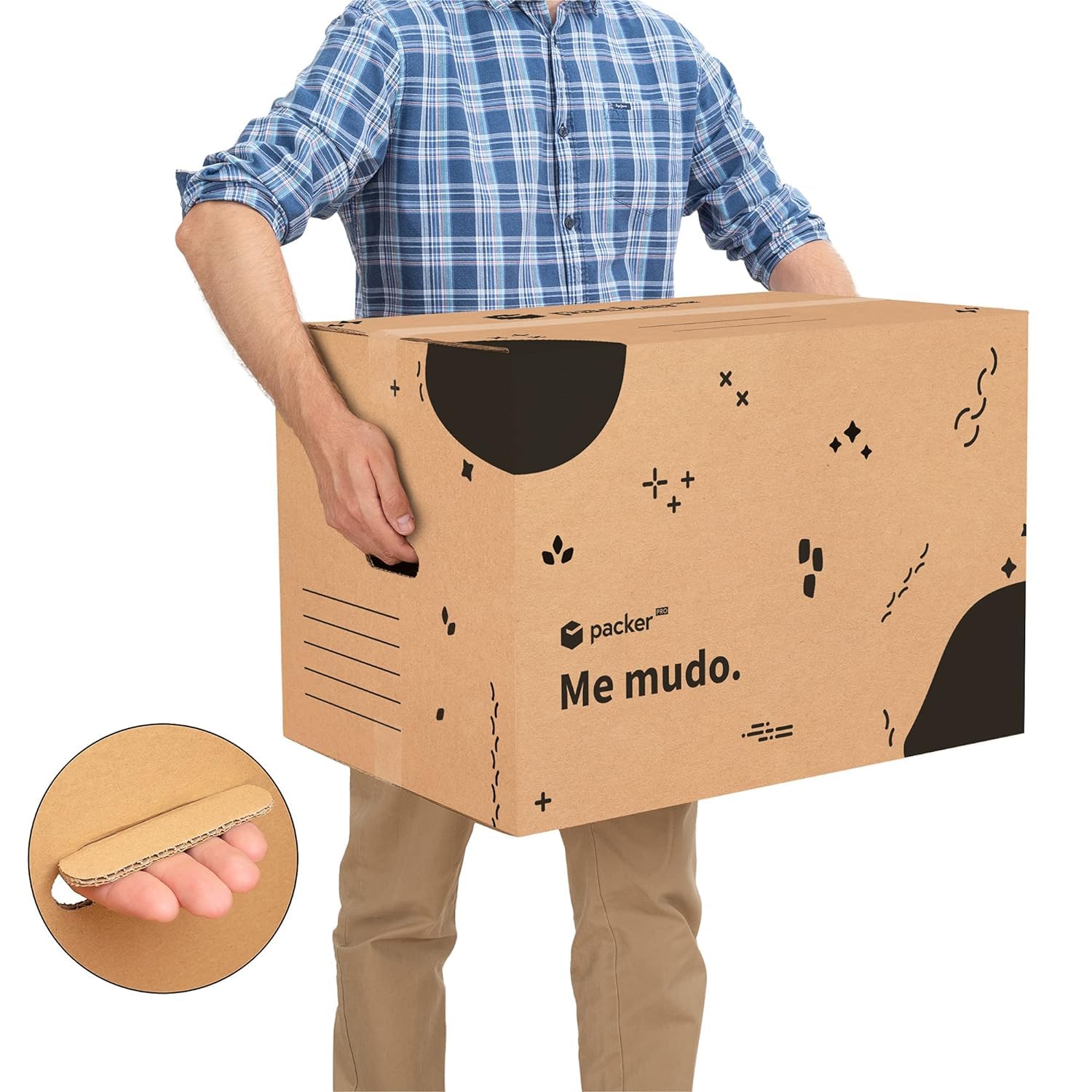 packer PRO Lot de 10 Boîtes en Carton pour Déménagement et Rangement avec Poignées et Ruban Adhésif, Carton Ultra Résistant, 600 x 400 x 400 mm