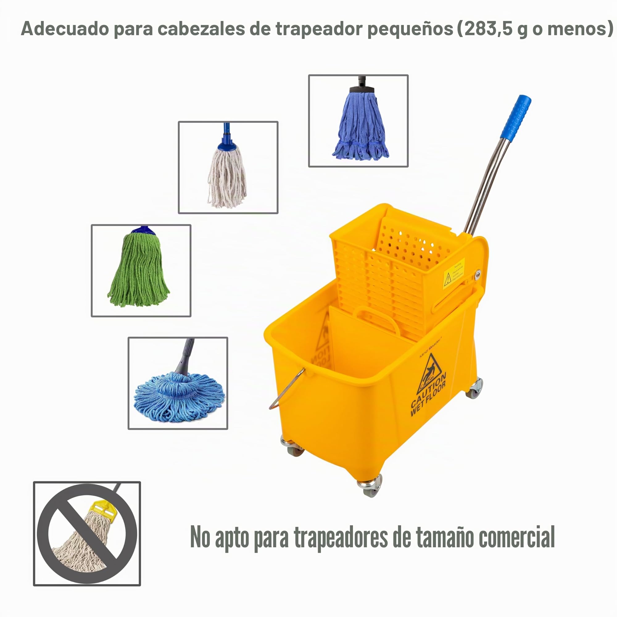Mind Reader Cubo de fregona con escurridor, 22 Cuartos de galón (5.5 galones), Limpieza de Pisos, asa, Ruedas, 16.25 Pulgadas de Largo x 10.75 Pulgadas de Ancho x 24.5 Pulgadas de Alto, Amarillo