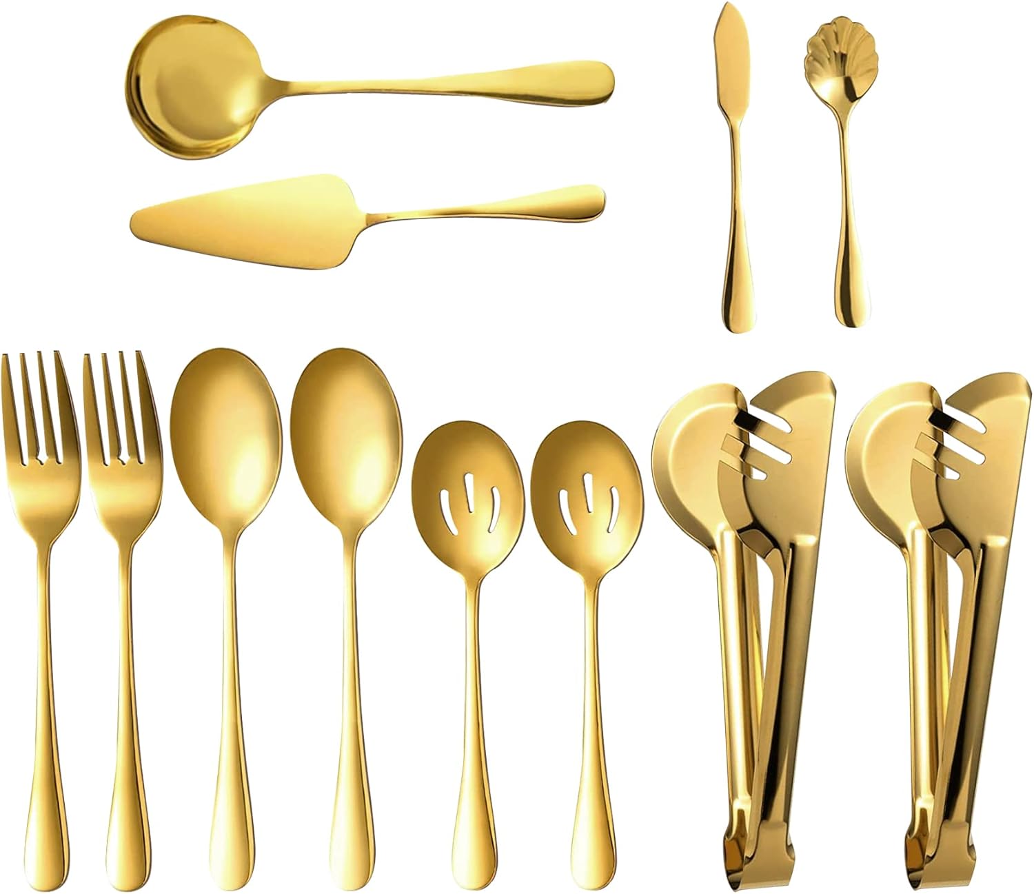 MACIFECI Gold Serving Utensils Set of 12, Stainless Steel Serving Sets with, 9.8