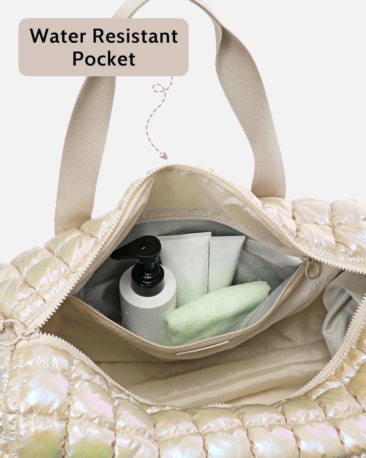 Quilted Duffel Bag for Women, Puffer Gym Duffle Bag with Shoe Compartment Lightweight Large Crossbody Sport Travel Bag Tote Beige Mermaid