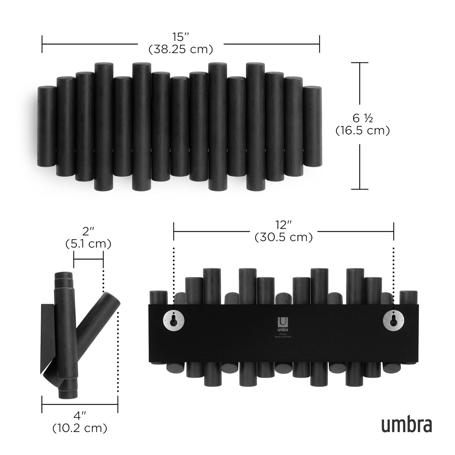 Umbra Picket Wall-Mounted Coat Rack with 5 Pegs - Image 3