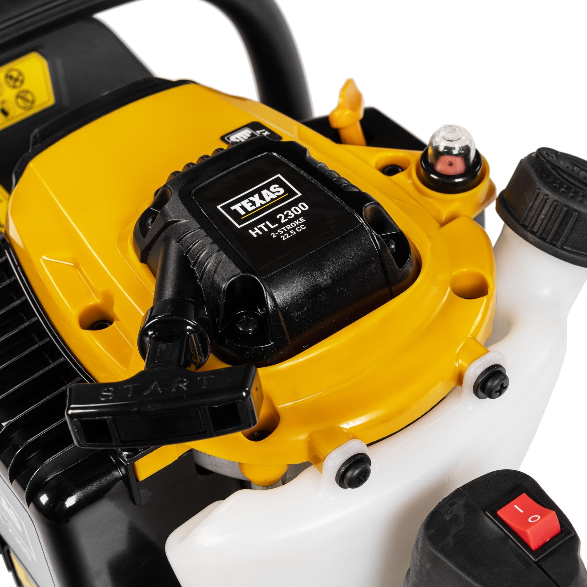 TEXAS Profi Heckenschere Benzin HTL2300 56cm Schnittlänge | 28mm Schnittstärke | 2-Takt | 23ccm Hubraum | 650W | Doppelklinge | Seilzugstarter | drehbarer Handgriff 180°