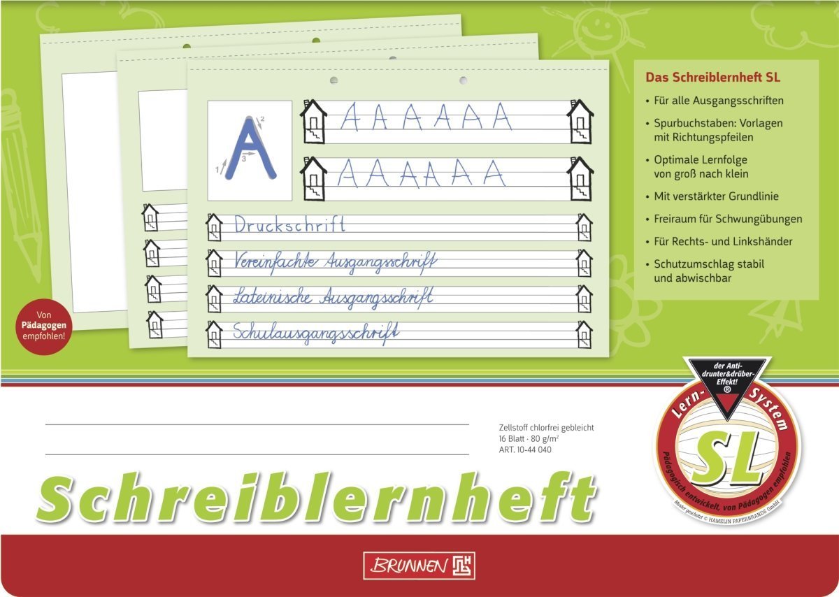 Brunnen Schreiblernheft A4 quer, 16 Blatt (20er Vorteilspack, Lineatur SL)