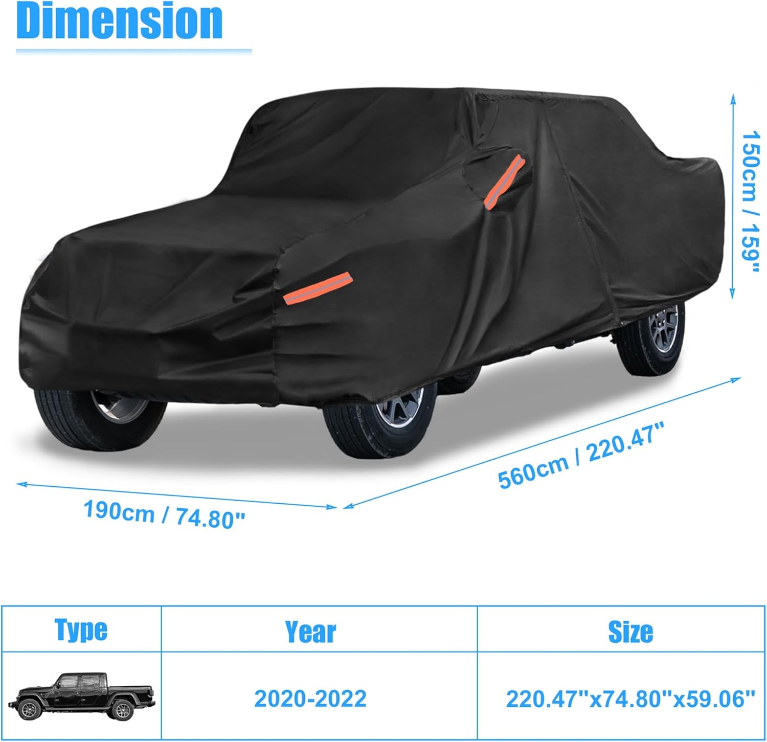 X AUTOHAUX Truck Car Cover for Jeep Gladiator JT 2020-2024 Outdoor Waterproof Sun Rain Dust Wind Snow Protection Black