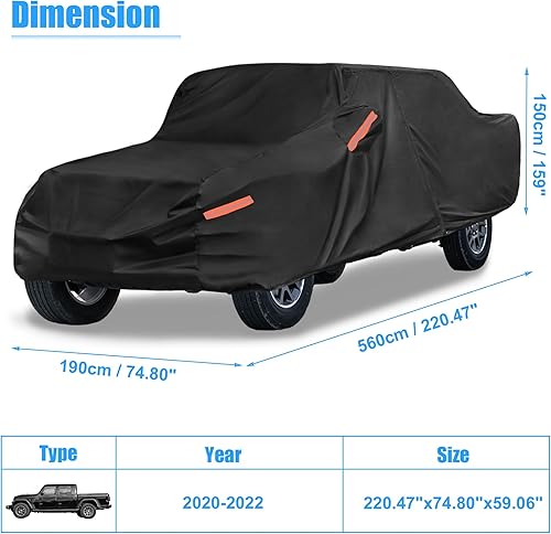 Miniatura 7 de X AUTOHAUX Cubierta de camión para Jeep Gladiator JT 2020-2024 al aire libre impermeable sol, lluvia, polvo, viento, nieve, protección negra