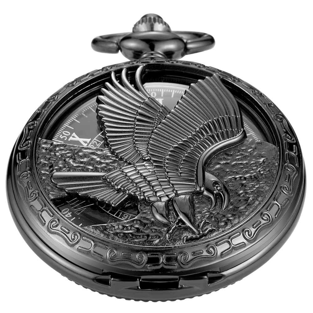 Vintage Mechanical Men's Pocket Watch, Roman Dial Clock Hand Wind Pocket Watch for Men with FOB Chain Gift
