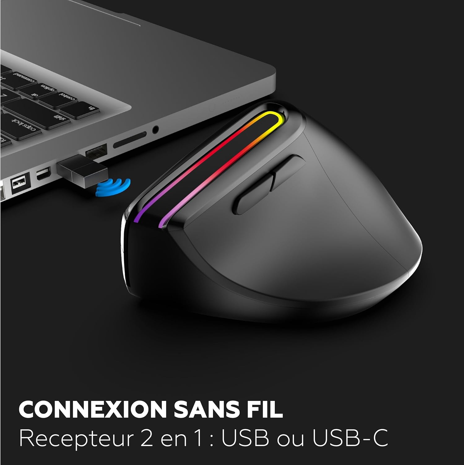 Diagram showing a hand naturally gripping the vertical ergonomic mouse