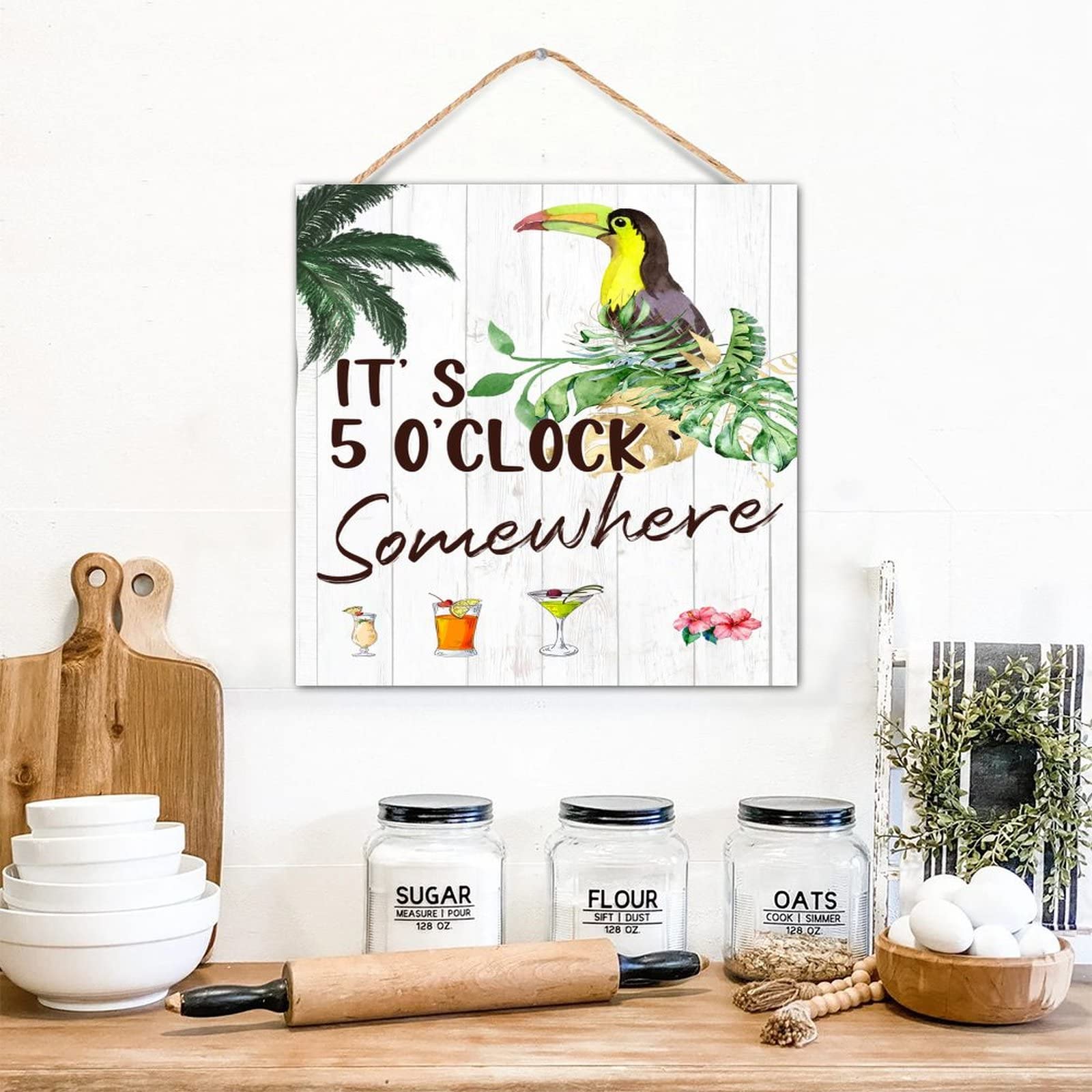 Panneau mural en bois 30,5x30,5 cm rustique It's 5 O'Clock Somewhere