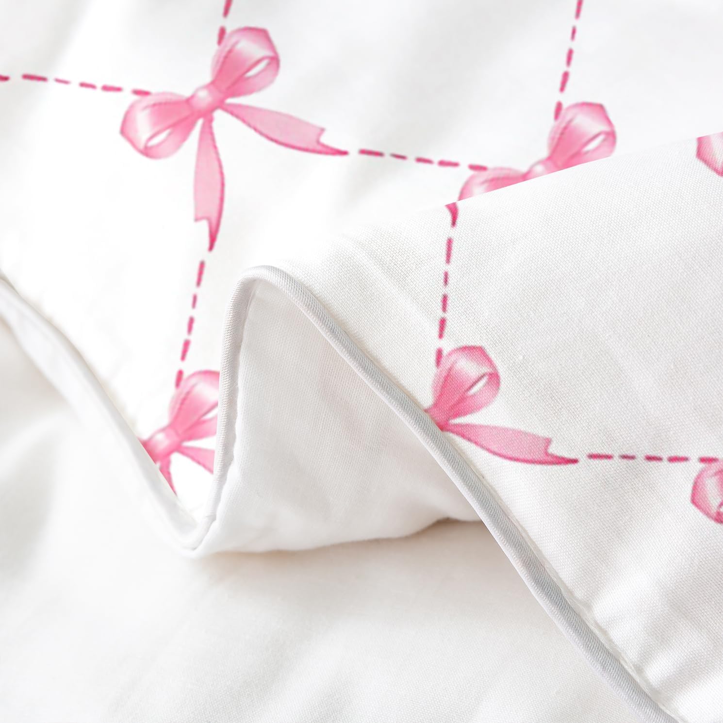 Feelyou Pink Bow Duvet Cover 100% Cotton Queen Size Cute Bowknot Bedding Set for Boys Girls Girls Bow Comforter Cover Bedroom Decor 3Pcs Zipper Closure with 2 Pillowcases