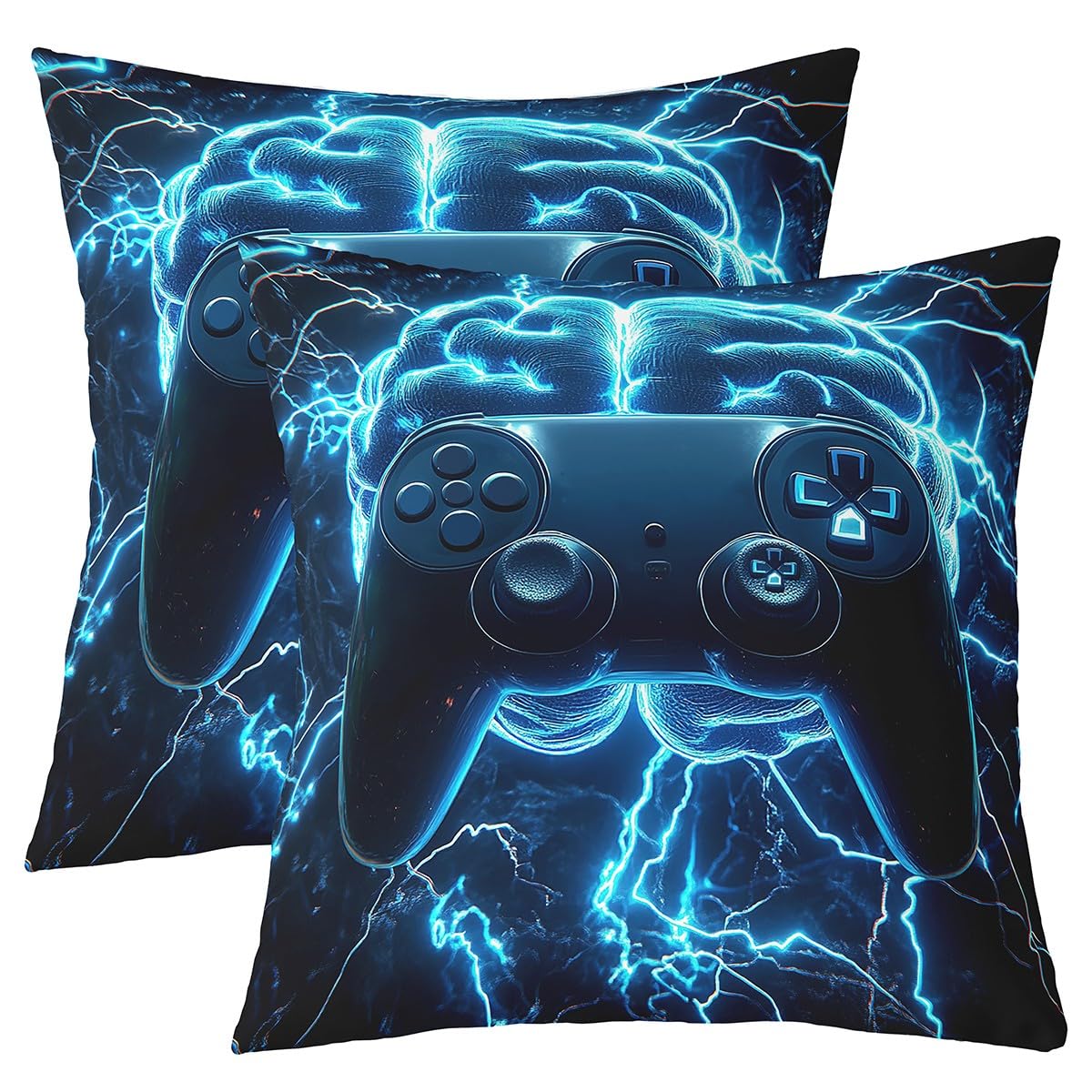 Housse de coussin de jeu 40x40 cm bleu avec motif manette pour chambre de garçon