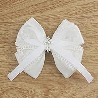 Vista 3 de Nihao Baby Lazos blancos para niñas, pinzas para el cabello, lazos para bautizo, primera comunión, accesorios para el cabello, A- Arco blanco A