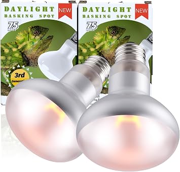 75W 2-Pack Reptile Basking Heat Bulb, UVA Daylight Heat Lamp Bulbs for Bearded Dragons, Turtles, Snakes, Lizards & Amphibians - Provides Infrared Heat Output & Sunlight Simulation Heating Light