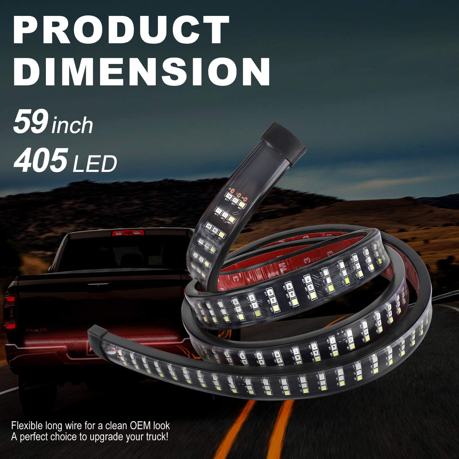LED Tailgate Light Bar, 60" Triple Row Tailgate LED Light Strip Brake,Running,Sequential Amber Turn Signal,Reverse Tail Light Bar for Pickup Truck Ford Dodge Ram Chevy GMC SUV No Drill Install