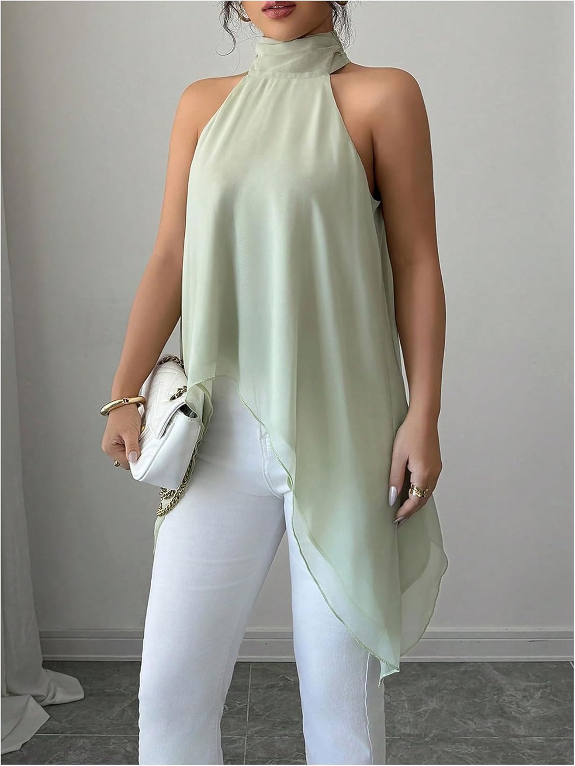 Verdusa Women's Halter Tops Asymmetrical Hem Sleeveless Tie Back Blouse Layer Flowy Going Out Top - Image 5