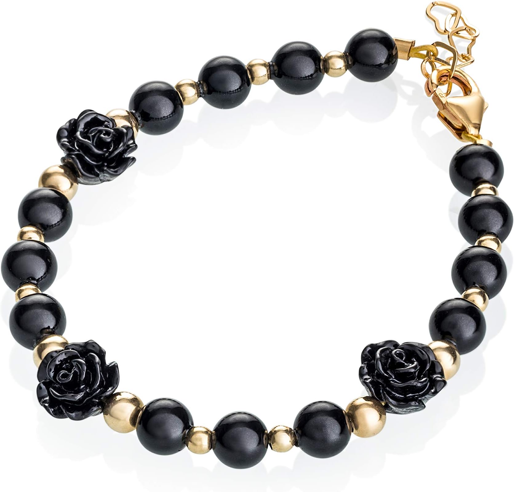 Crystal Dream Black Flower with Gold Filled Bead Spring Keepsake Preemie Girl Bracelet (B1725)