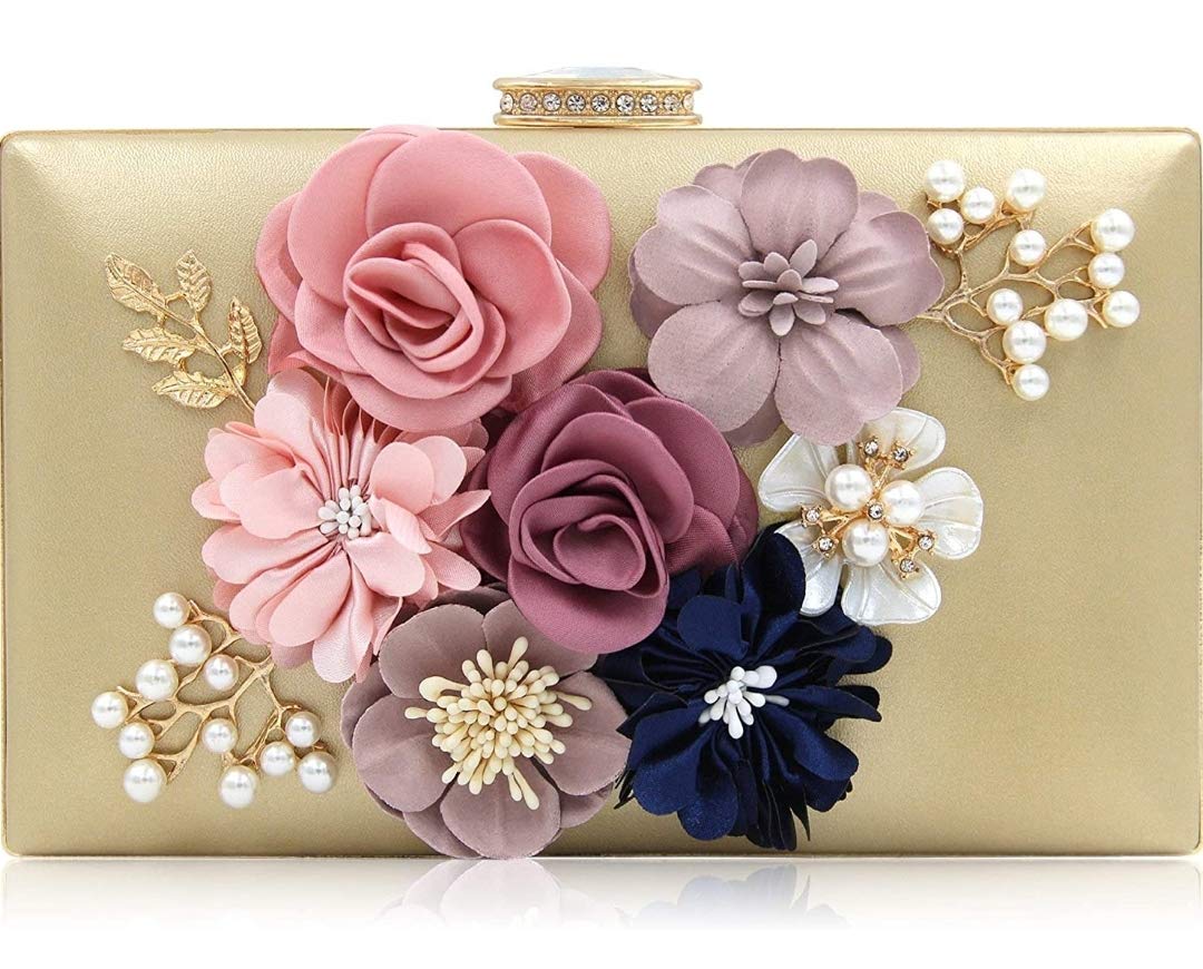 TOOBA Handicraft Beautiful Flower Box Clutch Bag Purse For Bridal, Casual, Party, Wedding (Gold) (B07N7GW8HN) Amazon Price History, Amazon Price Tracker