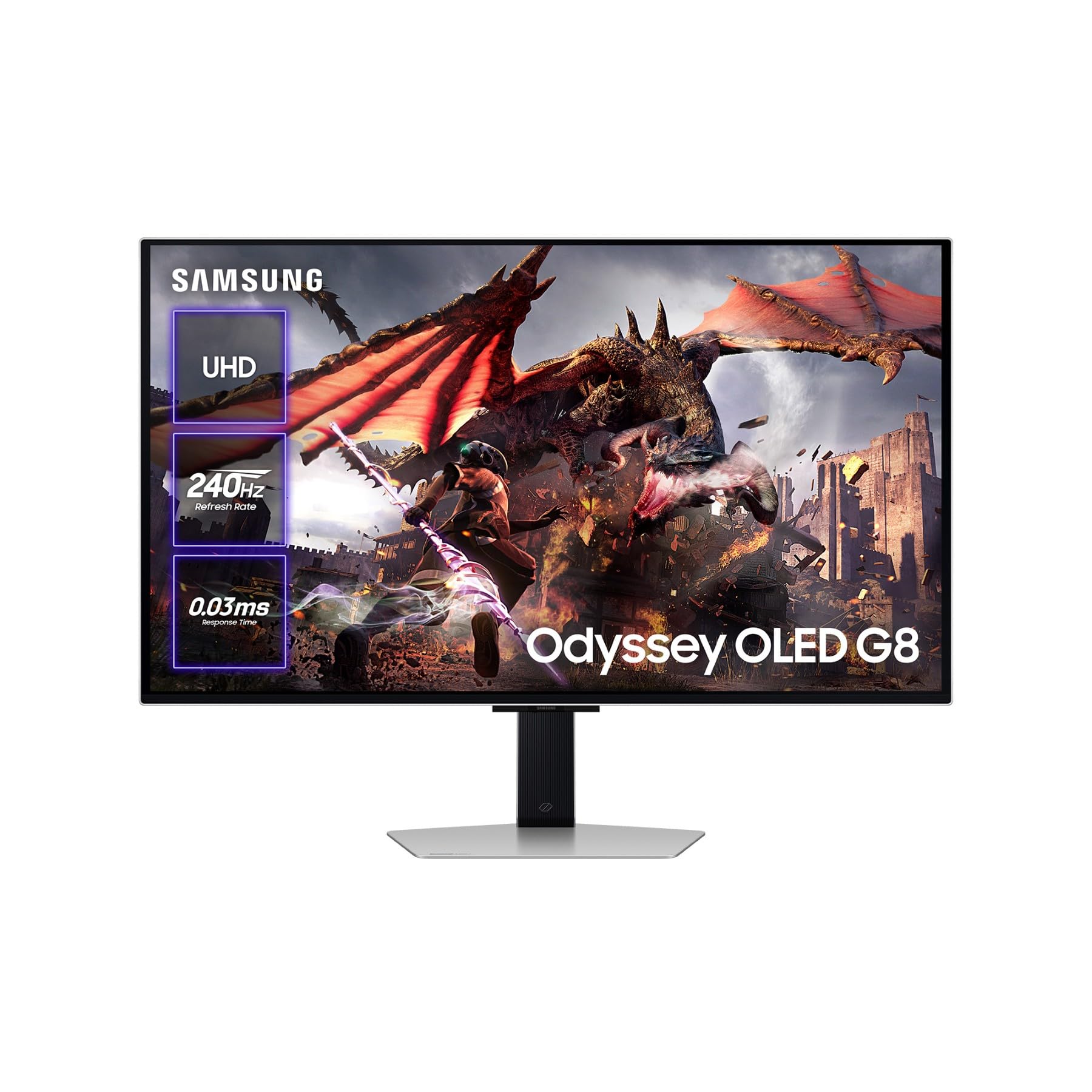 Samsung 32" Odyssey OLED G8 UHD Monitor 3840 x 2160, 16:9, 240Hz, 0.03ms, FreeSync Premium Pro, G-Sync Compatible, Anti-Glare, Burn-in Safeguard, Eye Saver Mode, Flicker Free, LS32DG802SUXEN, 2025