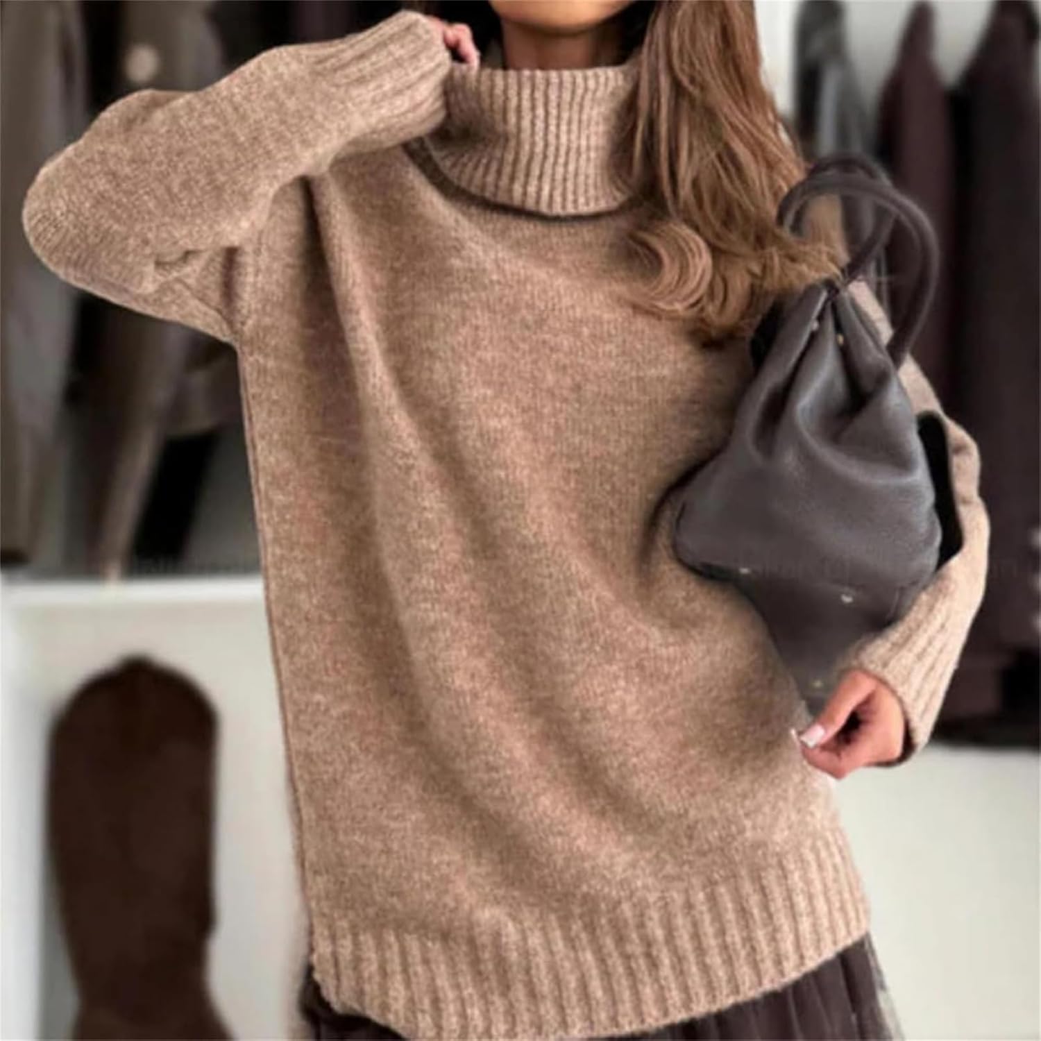 Women's Turtleneck Sweater Mini Skirt Set, 2026 Turtleneck Dresses Women, Oversized Sweaters Dress for Women