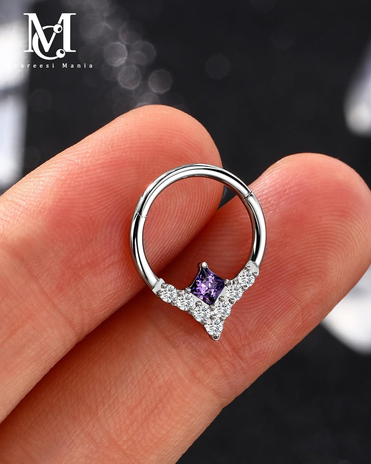 CM Crareesi Mania Dainty Septum Ring 16G 8mm Septum Piercing Jewelry 316L Stainless Steel Daith Earrings for Women Square CZ 10mm - Image 7