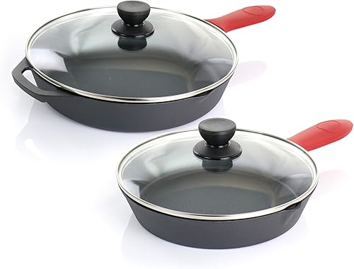 Miniatura 5 de MegaChef Sartén con tapas pre-sazonadas, juego de 6 piezas, negro, rojo