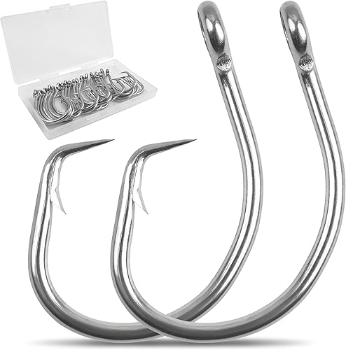 Ganchos circulares para pesca de agua salada, 20 ganchos circulares de acero inoxidable, 2 ganchos circulares extrafuertes en línea, ganchos de agua