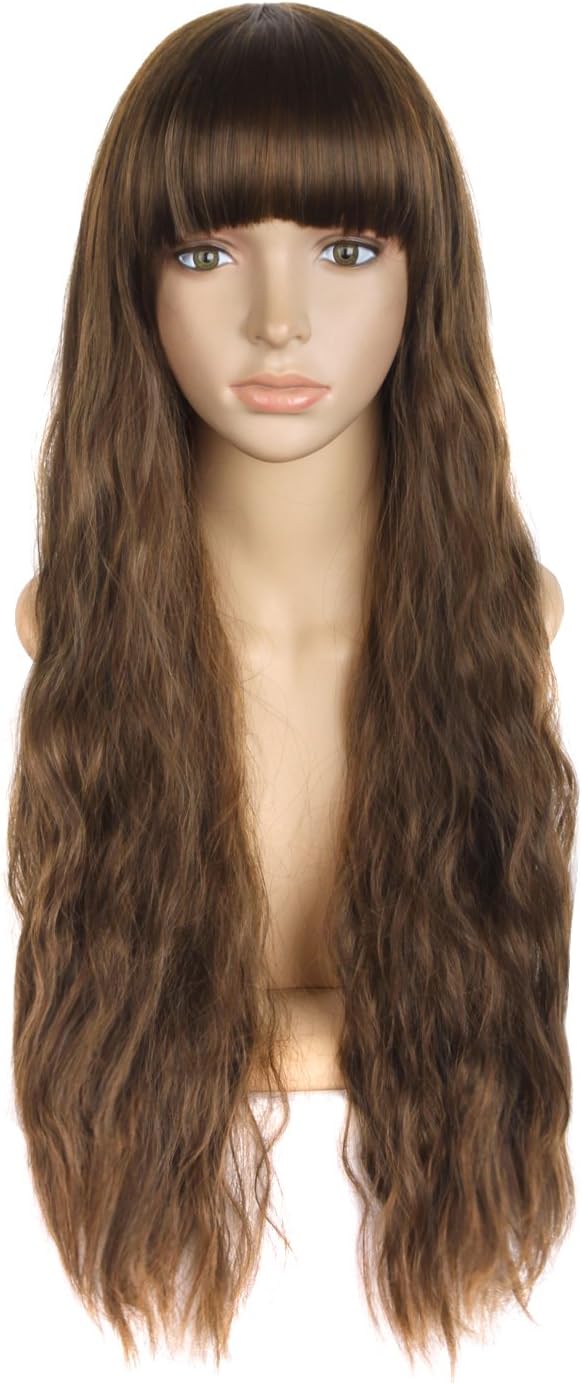 MapofBeauty Beautiful Women's Flat Bang Long Wave Curly Wig (Light Brown)