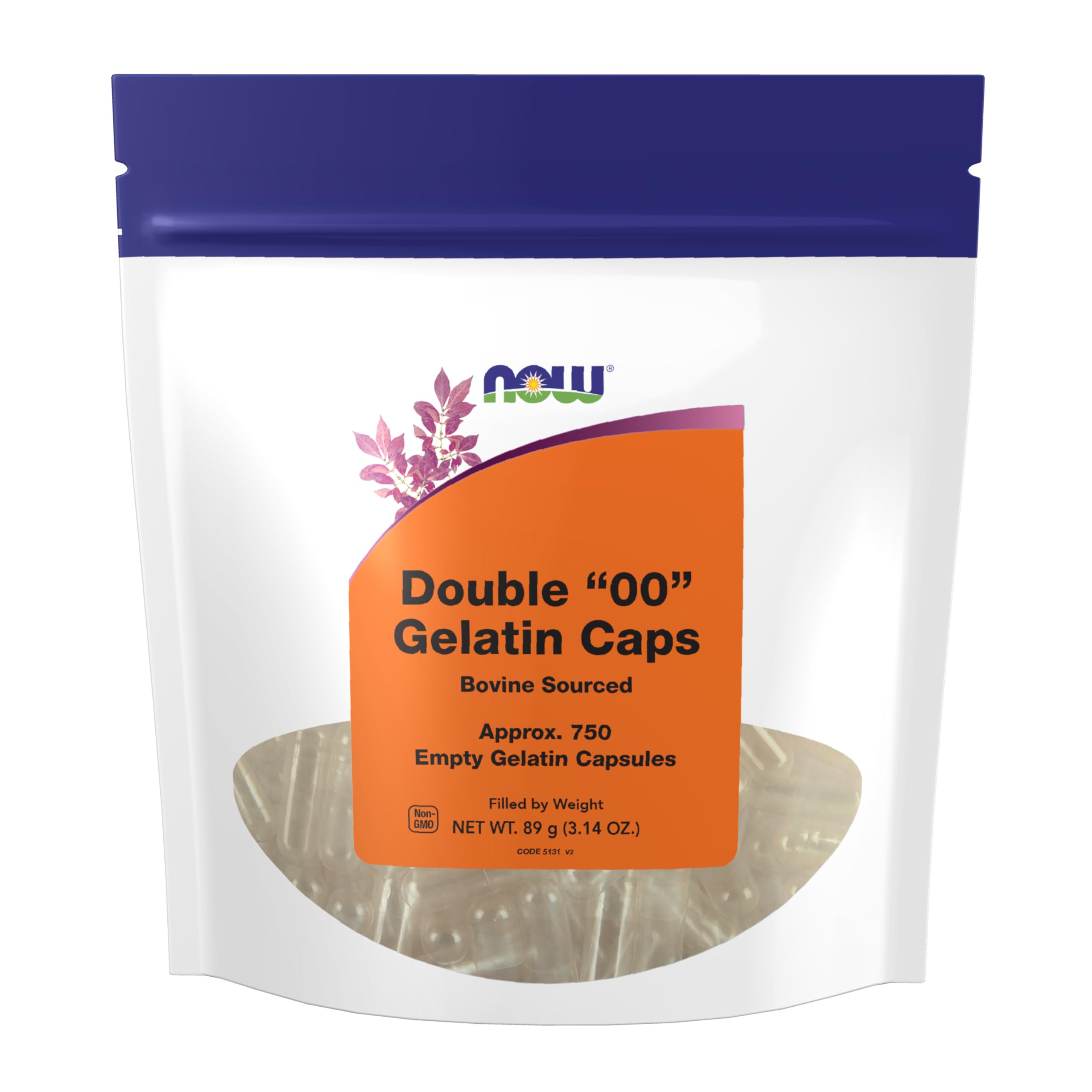 Foods Supplements, Empty Gelatin Capsules, Double "00", Bovine Sourced, Filled by Weight, 750 Gel Capsules