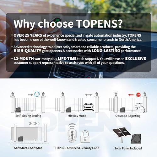 Miniatura 3 de TOPENS DKR1100ST - Abridor de puerta corrediza solar con motor automático para puertas deslizantes pesadas de hasta 2600 libras, operador de puerta