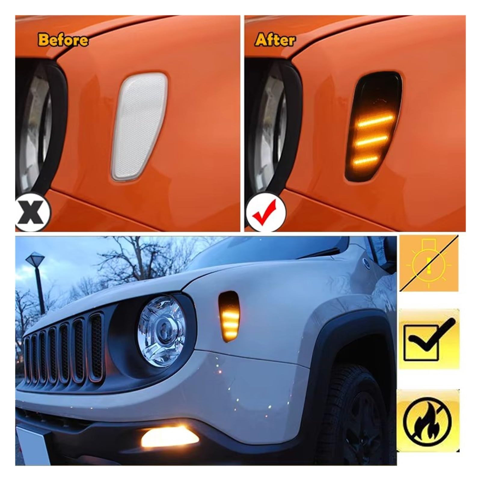 Indicatori Direzione Ripetitore Avvertimento Riflessione Anteriore LED Luci Posizione Laterali Parafango Indicatore Direzione Lampada LED Per Jeep Per Renegade BU 14-2021 Direzione Dinamico(Smoked Len