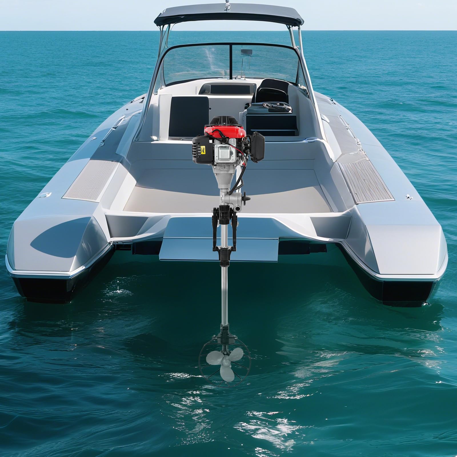 Motor fueraborda, 4 tiempos, 4,0 CV, motor de barco con protección de hélice, motor de barco de pesca para botes hinchables, veleros y yates pequeños, fuerza de empuje 350 kg
