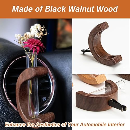 Miniatura 3 de Jarrón de flores para automóvil, mini clip para plantas, accesorios de propagación para decoración de ventilación de aire, soporte de madera retro