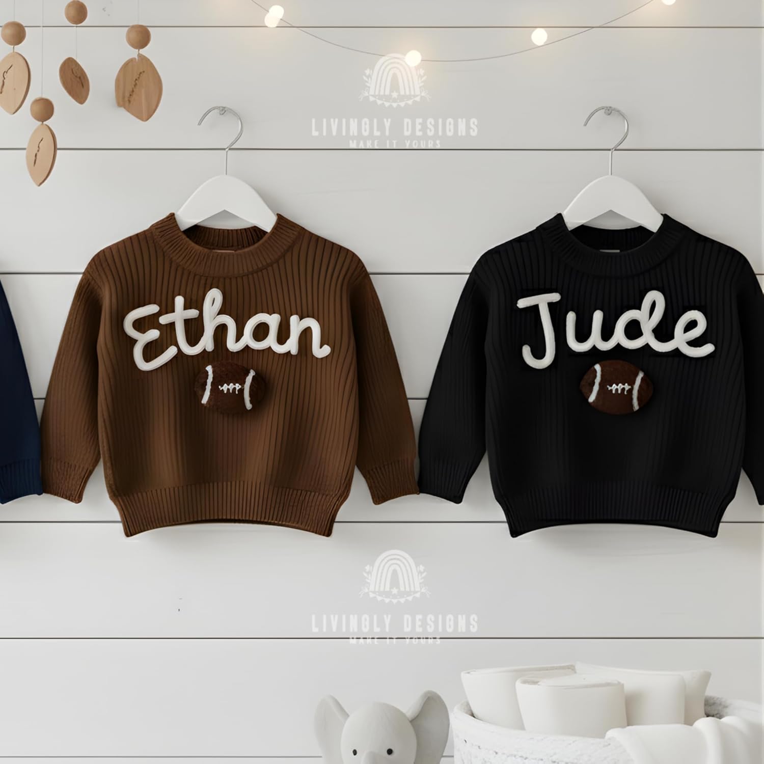 Custom Football & Name Sweater, Personalized Embroidery, Toddler Sports Fan Knit Jumper, Multiple Colors