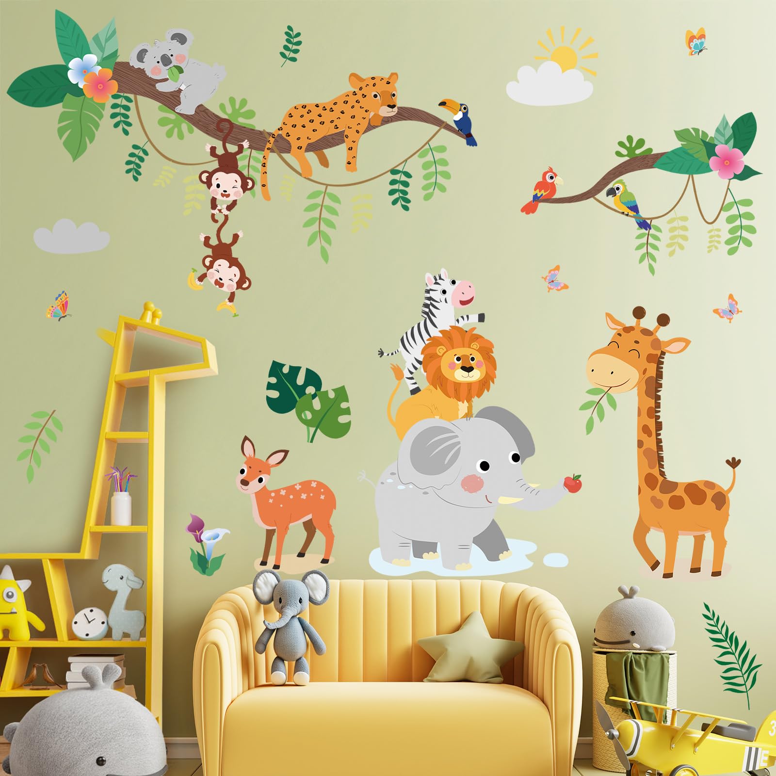 SHUCHING Woodland Nursery Wall Stickers, Jungle Animal Wall Decals for Kids Safari Zoo Decoration for Bedroom Playroom - Image 2