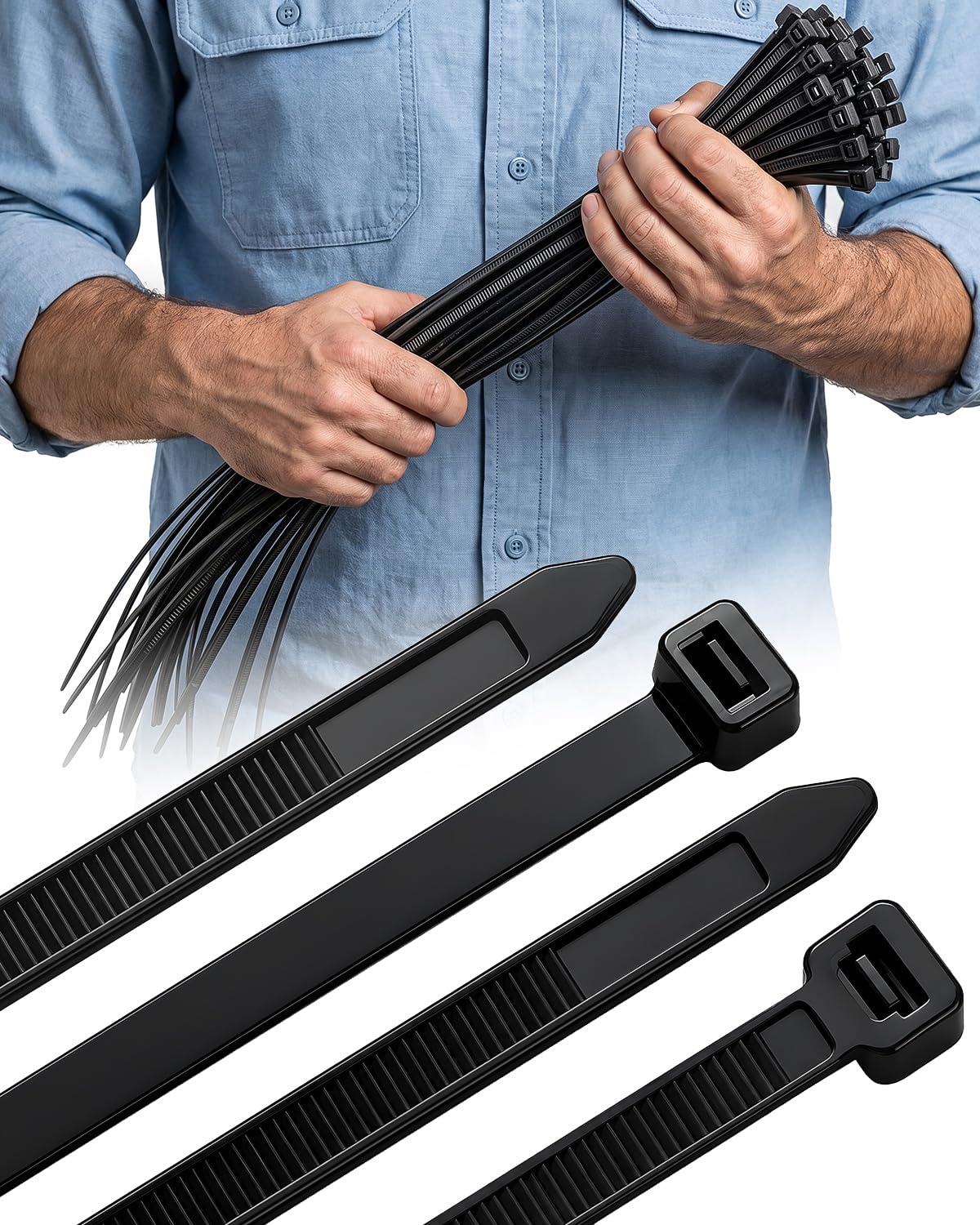 50 PCS Cable Ties Heavy Duty, 500mm x 7.6mm with 55 KGS Ultra Strong Tensile Strength, Large Zip Ties UV Resistant Wide Big Strong Thick Zipties for Indoor Outdoor