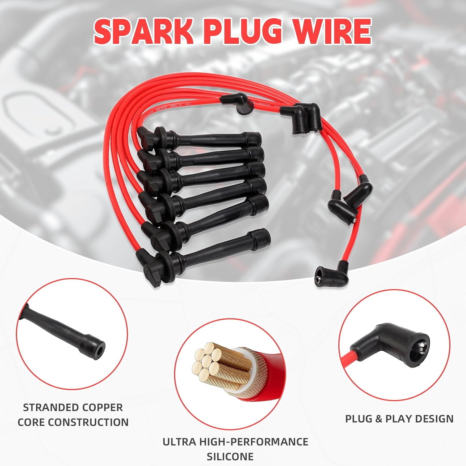 Set of 6 PCS Ignition Spark Plug Wires 671-6220 3878 RC-XX91 & 6 Iridium Spark Plugs Set Compatible with Hyundai Tiburon Santa Fe Sonata Kia Magentis Optima 2.5L 2.7L V6