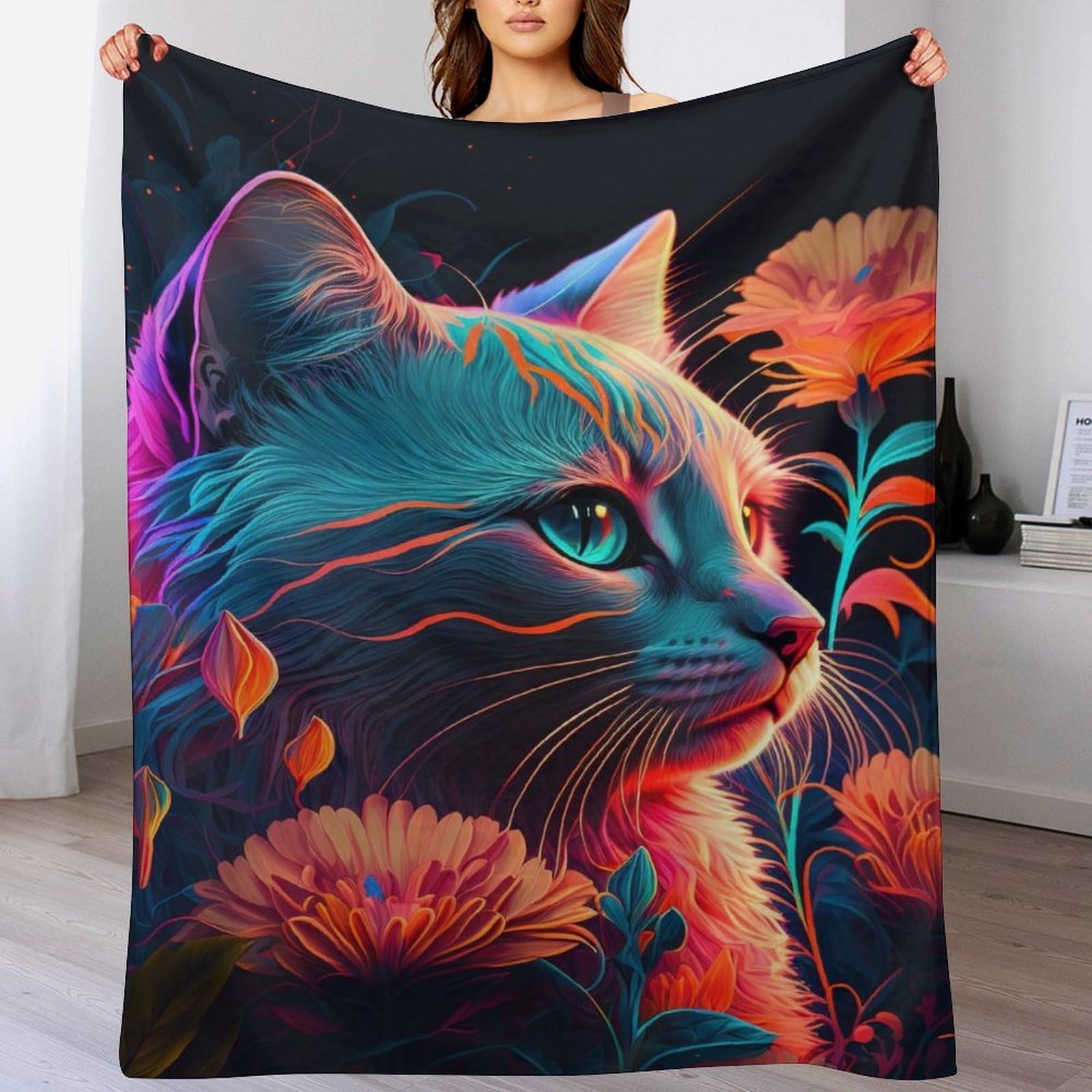 Couverture en polaire motif chat mignon pour vos soirées canapé
